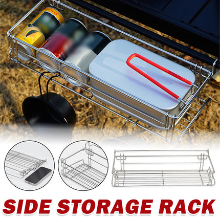 Folding Table Extension Rack Outdoor Camping Storage Shelf With Hanging Basket