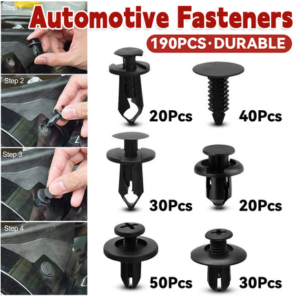 190PCS Plastic Car Fastener 6 Sizes for Auto Body Fender Bumper Trim Accessories