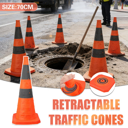Retractable Warning Cone 70cm Reflective Hazard Cone For Barrier Caution Zone Use