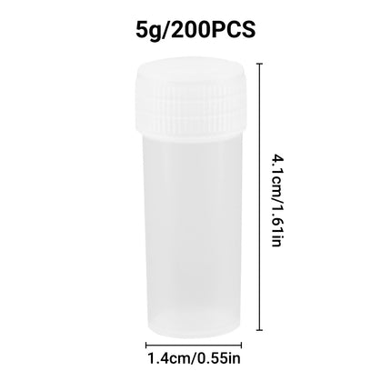 200PCS 5ml Plastic Sample Bottles Transparent with Lids Durable for Pills Seeds