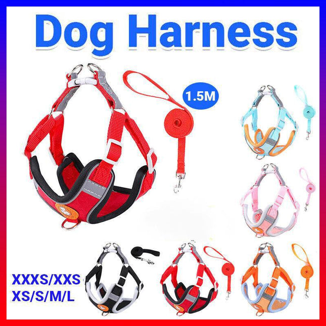 Dog Harness Cat Lead Puppy Leash VEST Mesh Breathe Adjustable Braces Small Pet Red - Aimall