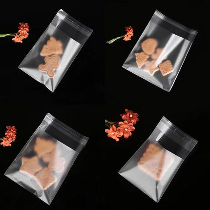 100X Translucent Plastic Candy Packaging Bags Self Adhesive Cookie Biscuit Bags
