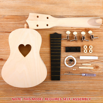 DIY Ukulele Kit 21 inch Natural Wood Paint Round Heart Sound Hole Beginner