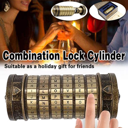 Da Vinci Code Lock Cylinder Vintage Puzzle Box Secret Compartment Bronze Style