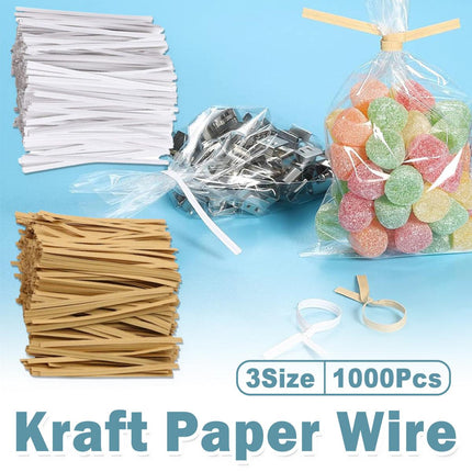 1000pcs Paper Tie Tape Wire 8/10/15cm for Baking Packing Bag Sealing Supplies