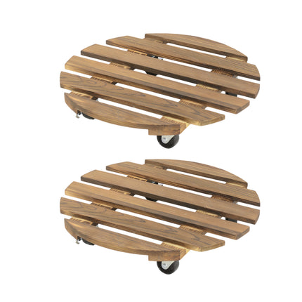 Round Swivel Caster Wooden Planter Stand Plant Pot Base for Plant Moving