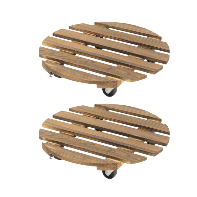 Round Swivel Caster Wooden Planter Stand Plant Pot Base for Plant Moving