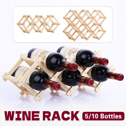 Wine Rack Wooden Display Rack Holds 5 or 10 Bottles for Home Decor Sturdy Durable