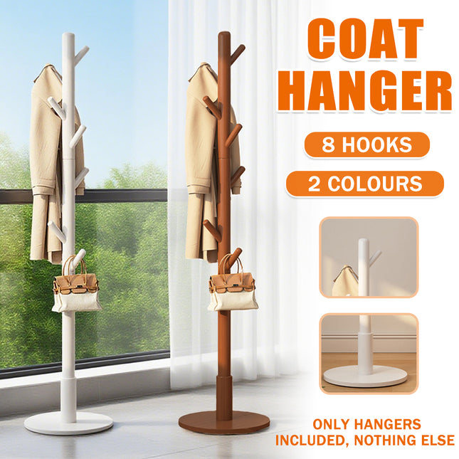 Floor Coat Rack with 8 Hooks Space Saving Standing Clothes Hanger Organiser