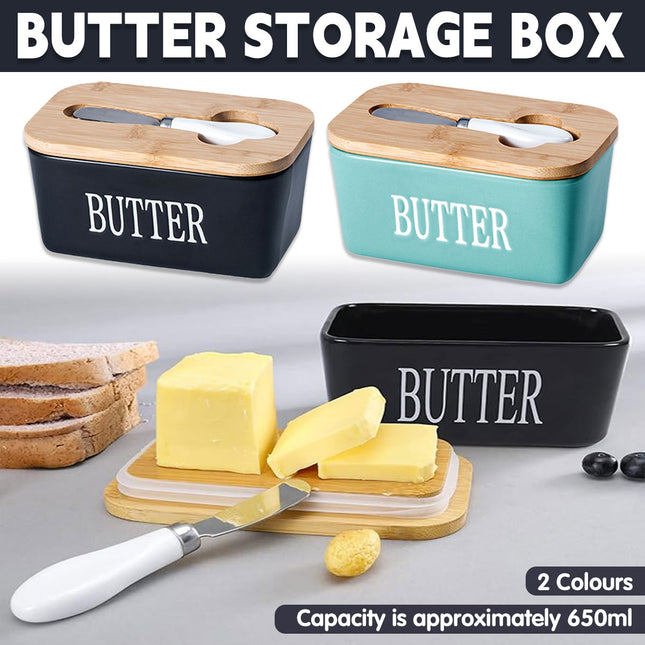 Ceramic Butter Box Basic Model Wooden Lid With Knife Refrigerator Cheese Box