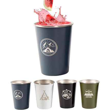 Set of 4 Outdoor 304 Stainless Steel Cups Coffee Tea Beer Camping Water Cups