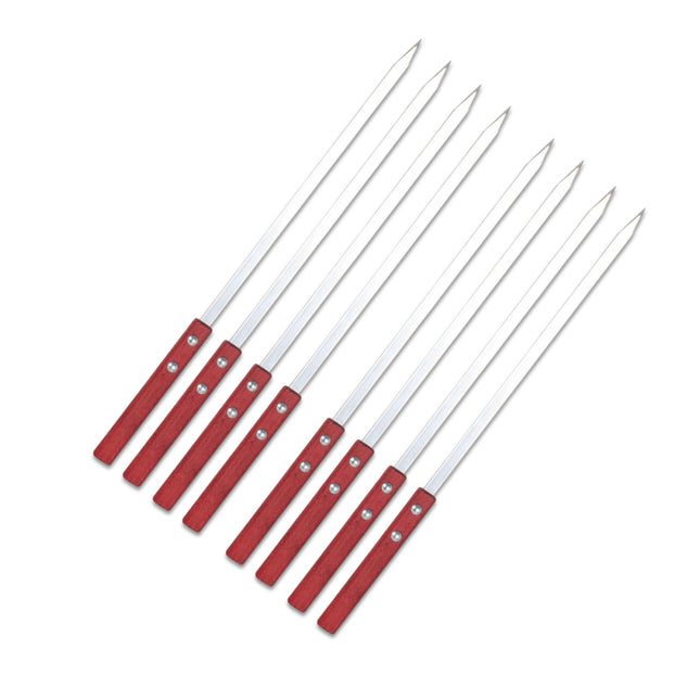 Stainless Steel BBQ Large Wooden Handle Flat Skewer Heat Resistant Easy Clean