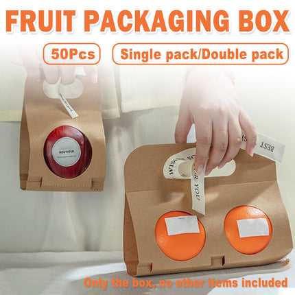 50PCS Kraft Paper Packaging Box Fruit Gift Bag Single Double Handle for Party