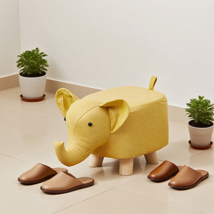 Cute Elephant Solid Wood Low Stool Shoe Changing Stool Durable for Home Entryway