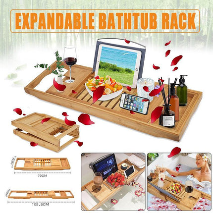 Expandable Bamboo Bath Caddy Book iPhone Wineglass Holder Over Bathtub Rack AU - Aimall