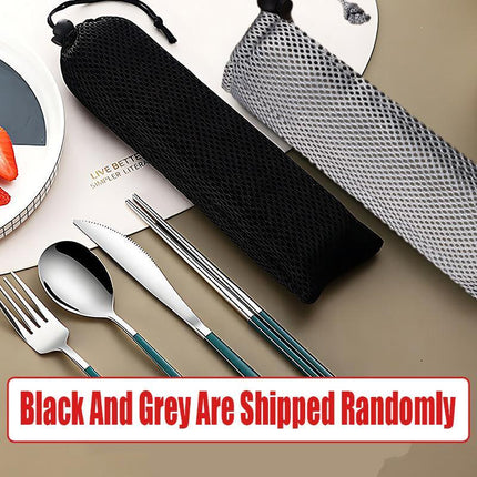 6PCS/Set Cutlery Set Stainless Steel Spoon Fork Knife Chopsticks Travel Box Bag