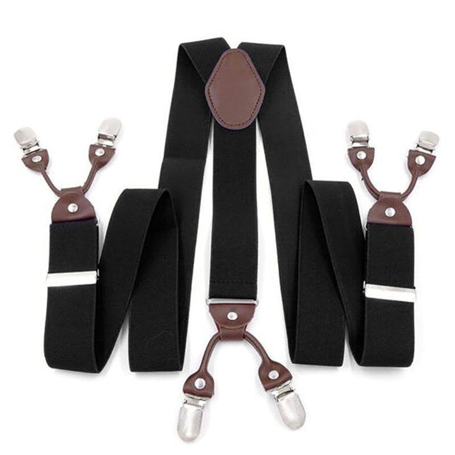 Men'S 35Mm Wide Suspenders 6 Clips Adjustable Elastic Leather Braces Trousers
