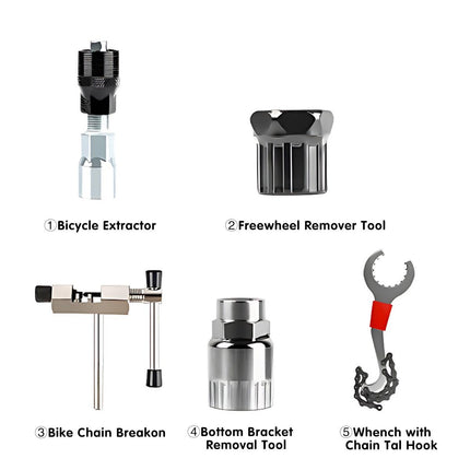 5Pcs Bicycle Repair Bike Tool Kit Removal Bracket Freewheel Crank Puller Tools
