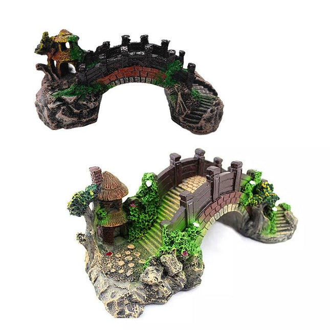 Aquarium Fish Tank Ornament Bridge Resin Rock Pavilion Tree Landscape Decoration