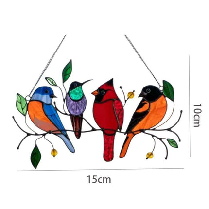 Stained Birds-On-A-Wire Window Panel Hanging Suncatcher Ornament Gifts AU Stock - Aimall