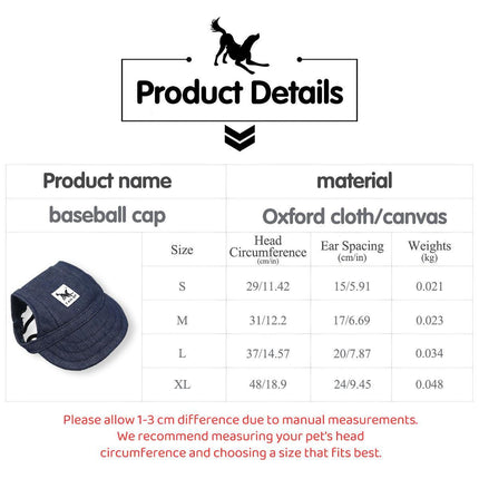 Dog Baseball Cap Outdoor Pet Sun Hat Summer Canvas Visor Puppy L
