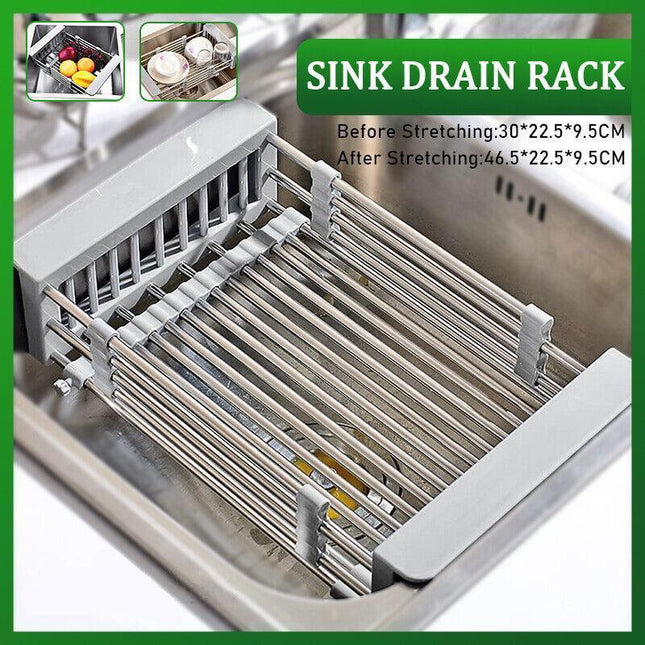 Stainless Steel Storage Sink Drain Basket Dish Drying Rack Kitchen Organizer Au - Aimall