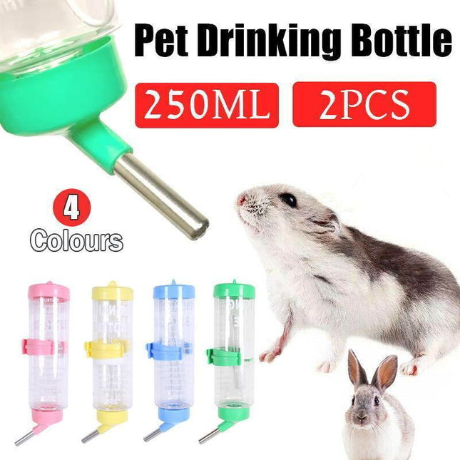 2X Pet Guinea Pig Rabbit Hamster Rat Drinker Drinking Water Bottle Waterer 250Ml - Aimall