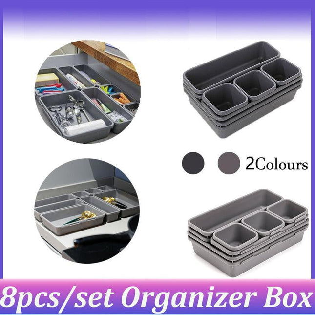 8Pcs/Set Drawer Desk Draw Cutlery Storage Tray Office/Home Kitchen Organizer Box - Aimall