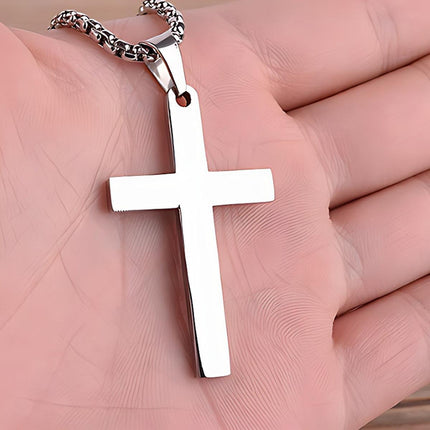 Gold-Plated Stainless Steel Men's Cross Fashion Pendant Necklace with Long Chain