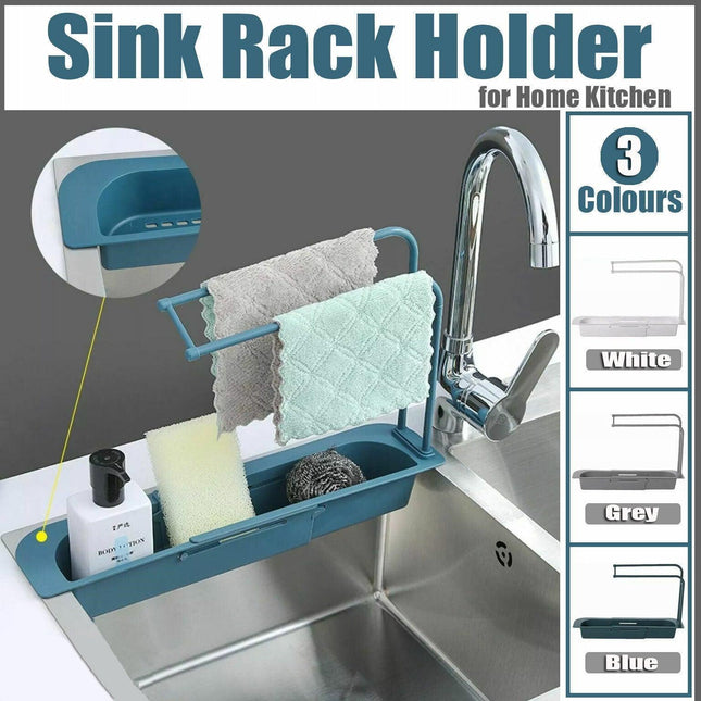 New Telescopic Sink Rack Holder Expandable Storage Drain Basket Home Kitchen Kit - Aimall