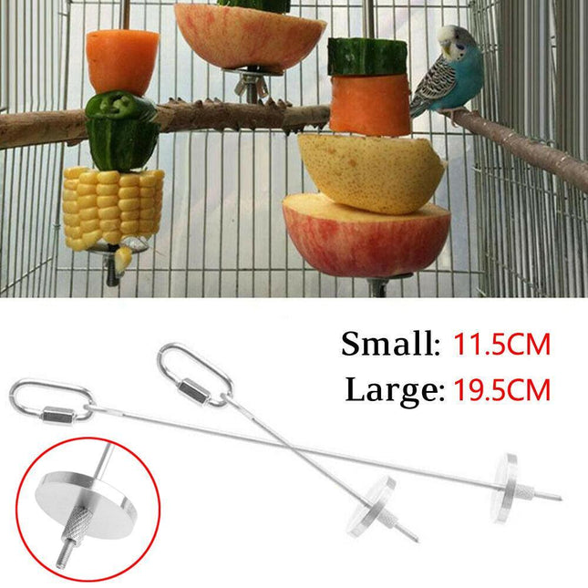 Pet Stainless Steel Bird Parrot Cage Skewer Food Meat Stick Spear Fruit Holder Aimall