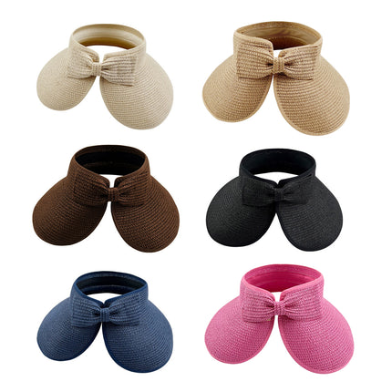 Women Roll Up Sun Visor Wide Brim Straw Hat Summer Foldable UV Protection Cap