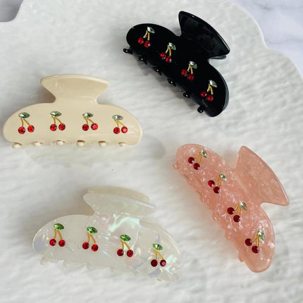 4pcs Cute Cherry Hair Clips Shark Clip Back Head Scratch Clip Hair Accessories