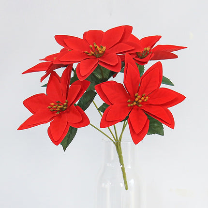 6PCS Christmas ASimulated Flower Bouquets Festive Red for Home Table Decoration