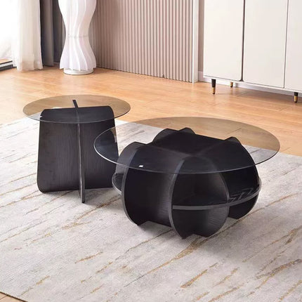 1/2pcs Modern Round Glass Coffee Table Home Side Table Living Room Furniture Set