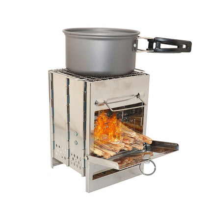 Outdoor Camping Mini Folding Wood Burning Stove Picnic Stainless Steel BBQ Grill