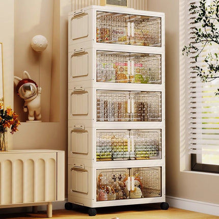 Plastic Multi Layer Foldable Storage Cabinet 5-Tier Dustproof Space Saving