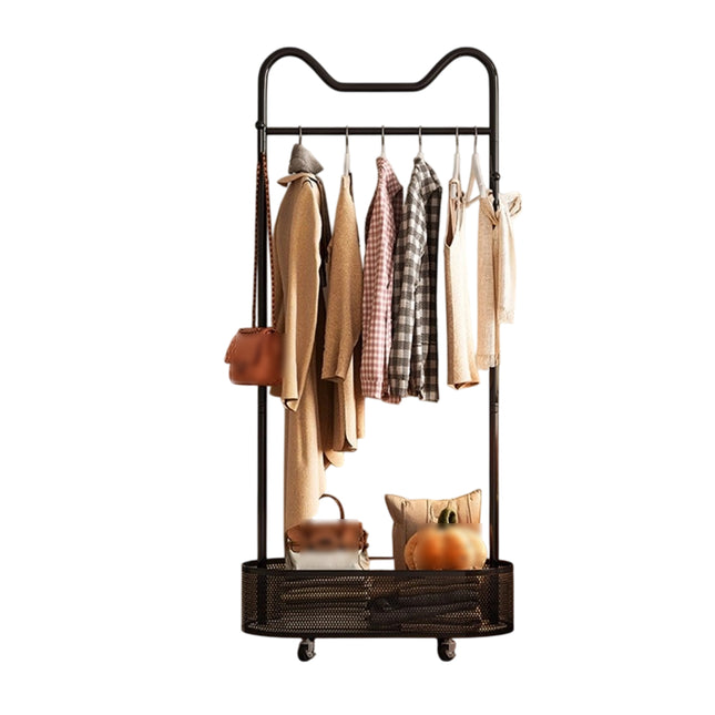 Moveable Clothes Rack 60x34x170cm Metal Frame Mesh Basket Hooks Wheels for Home