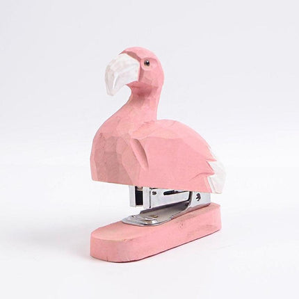 Mini Wooden Flamingo Stapler Cute Animal Carving Office Desk Accessory Tool