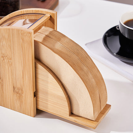 Sector Shape Wood Coffee Filter Paper Storage Rack Transparent Dust Cover