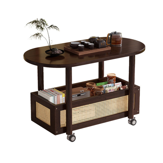 Movable Coffee Table with Wheels Side Table with Storage Shelf for Living Room