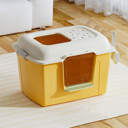 Yellow Cat Litter Box Semi Enclosed Large Extra Height Toilet with High Sides