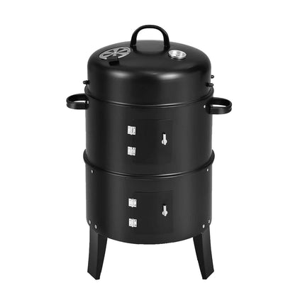 3in1 Portable Charcoal Vertical Smoker BBQ Roaster Grill Steel Water Steamer
