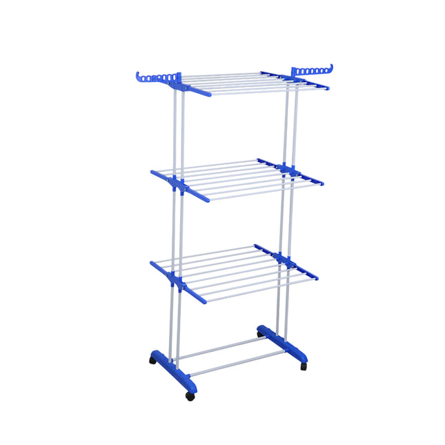 3 Tiers Indoor Folding Floor Standing Clothes Rack Movable Towel Organizer Shelf