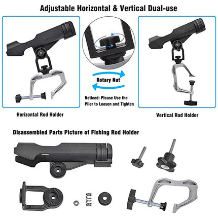 Adjustable Rotating Fishing Rod Holder Mount for Kayak Canoe Boat Rail Clamp