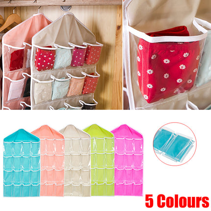 16 Pockets Hanging Wardrobe Storage Organizer Bag for Socks and Underwear