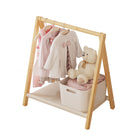 Folding Bamboo Clothes Hanger with Storage Shelf Space Saving Durable Sturdy