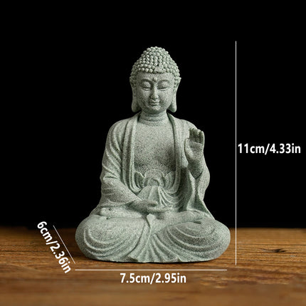 Buddha Statue Ornament in Green Sandstone Zen Craft for Home