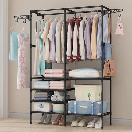 Multifunction Double Row Floor Standing Clothes Hanger 16mm Thickness Iron Pipe