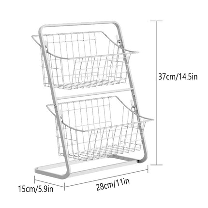 2 Tier Detachable Wire Storage Rack White Metal Basket Stand for Bathroom Desk